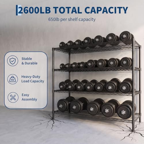 Garvee 2600LBS 4-Tier Storage Shelves Heavy Duty, Adjustable Metal Shelving | 55.1"Wx17.7"Dx63"H, Carbon steel wire shelving rack, free standing, tool-free assembly, for garage basement pantry, black - size: 55"Wx17.7"Dx63"H(4-Tiers)