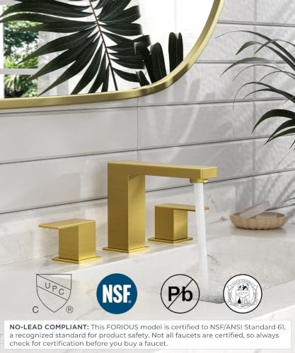 QFN Bathroom Faucet 3 Hole 8 Inch Widespread for Vanity Faucet Brushed Gold | Two Handles Bathroom Sink Faucet Lead-Free Square Design with Supply Lines, 4-12 Inch 3 Hole Install, for RV Vanity Laundry - color: Brushed Gold, style: Square