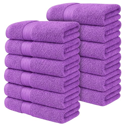 100% Cotton Hand Towels 18x28 Inches, 600 GSM, Soft & Absorbent, Set of 12, Purple - color: Purple, size: Hand Towel Set of 12