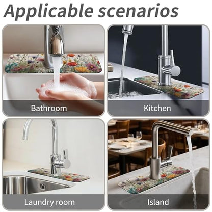 Kitchen Sink Splash Guard，wildflowers-in the meadow Faucet Mat Sink Gadgets-Super Absorbent Fast Drying Mat Drip Catcher for Kitchen, Bathroom,Sink Mat, Dish Drying Mat, Bathroom(15" X 5.5" ) - color: wildflowers-in the meadow