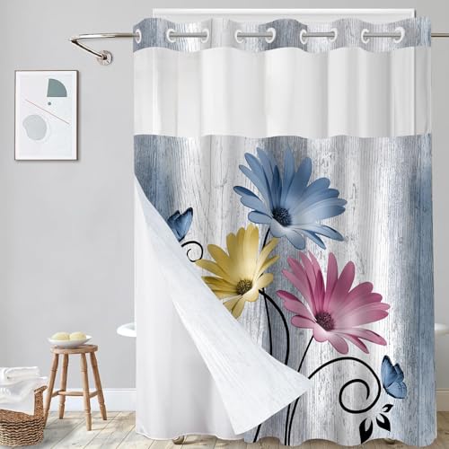 Hookless Shower Curtain with Snap in Liner，Colorful No Hook Shower Curtains for Bathroom，Shower Curtain and Liner Set for Bathroom Decor,Waterproof & Washable,72W x 75L Inch - color: Mixed, size: 72"W x 75"L (Pack of 1)