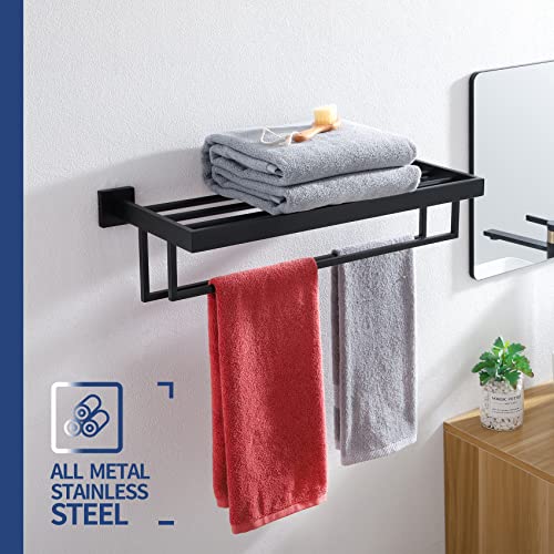 KOKOSIRI Matte Black Towel Rack 24'' Bathroom Towel Shelf with Double Towel Bars SUS304 Stainless Steel Wall Mounted, B6003BK - color: Matte Black, size: 24-Inch
