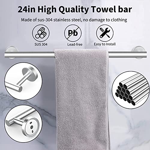 Newfun 10Pcs Brushed Nickel Bathroom Hardware Set - Includes 24&18inch Towel Bar, Robe Hook, Toilet Paper Holder, 2 Pack 5 Piece Bathroom Accessories Set Stainless Steel Wall Mounted | Include 24 inch Towel Bar, Robe Hook, Toilet Paper Holder, Stainless S