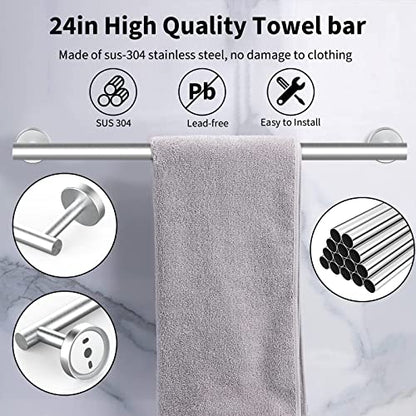 Newfun 10Pcs Brushed Nickel Bathroom Hardware Set - Includes 24&18inch Towel Bar, Robe Hook, Toilet Paper Holder, 2 Pack 5 Piece Bathroom Accessories Set Stainless Steel Wall Mounted | Include 24 inch Towel Bar, Robe Hook, Toilet Paper Holder, Stainless S