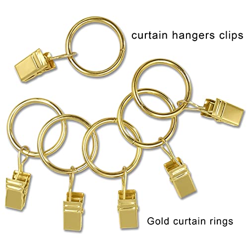 100 Pack Metal Curtain Rings with Clips, Drapery Clips with Rings, Drapes Rings 1 inch Inner Diameter, Fits Diameter 5/8 inch Curtain Rods, Gold Color - color: Gold, size: 1" I D 100 Pack