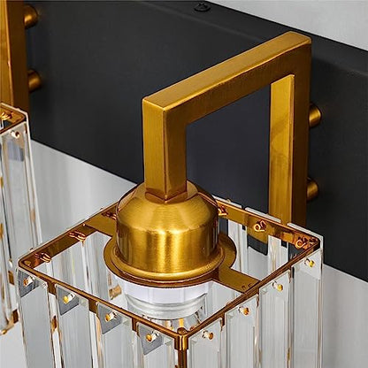 Modern Bathroom Vanity Light 3-Lights Black Gold Crystal Wall Lamp Bathroom Modern Crystal Vanity Lighting - color: Black+Gold Crooked, size: 3-light