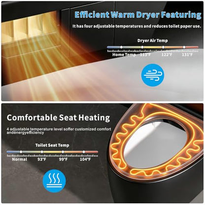 Black Smart Bidet Toilet with Foam Shield, Auto Open/Close Lid & Seat, Foot Sensor Flush, Tankless One Piece Elongated, Heated Seat, Instant Warm Water & Dryer - color: Black