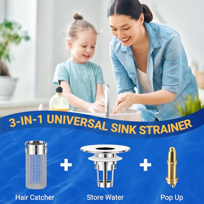 Bathroom Sink Drain Strainer, Pop-Up Bathroom Sink Stopper with Removable Stainless Steel Hair Catcher Basket, Universal Fit for US Bathroom Sinks, Showers & Floor Drains (4pcs) - color: 4pcs