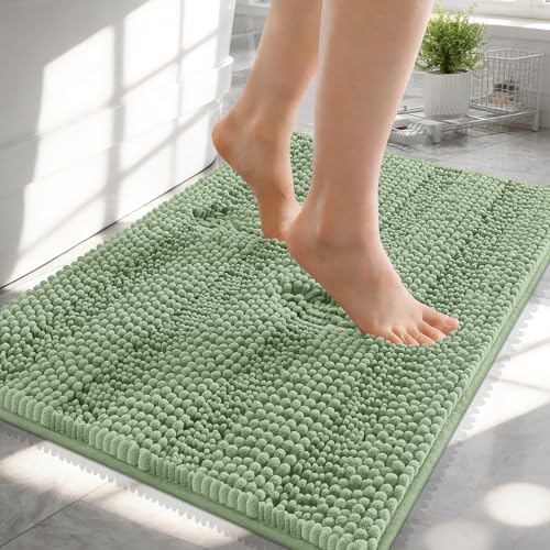 OLANLY Thick Small Bathroom Rugs 24x16, Soft Chenille Bath Rugs, Sage Green | Rubber Backing, Machine Wash, Extra Absorbent Striped Bath Mats for Bathroom Floor, Tub and Shower, Home Decor Accessories - color: Sage Green, size: 24" X 16"