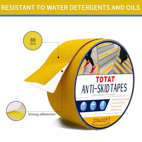 PET Anti-Slip Tape 2" x30FT Yellow Safety Grip Tape for Bathroom Stairs Slippery Floors Waterproof Non-Slip Traction Tape for Elderly Kids Pets Indoor & Poolside Use - size: 2 IN