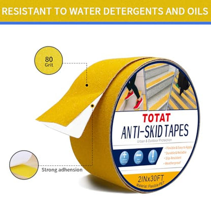 PET Anti-Slip Tape 2" x30FT Yellow Safety Grip Tape for Bathroom Stairs Slippery Floors Waterproof Non-Slip Traction Tape for Elderly Kids Pets Indoor & Poolside Use - size: 2 IN