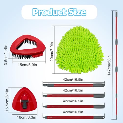 Mop Handle, Chenille Duster & Mop Brush for O-Cedar EasyWring 1-Tank | Mop Handle Combo for O cedar Mop, Mop Replacement for Ocedar Spin Mop, Chenille Duster and Scrub Brush for Wet/Dry Use - size: 2 pack mop heads set