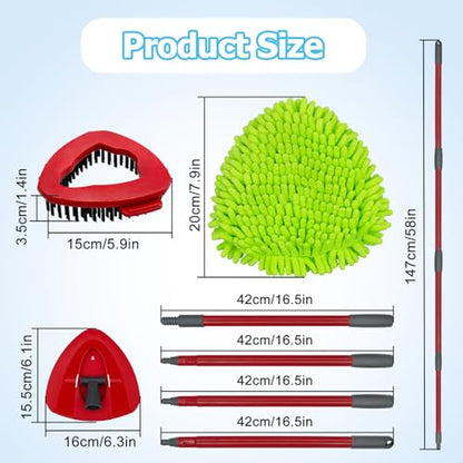 Mop Handle, Chenille Duster & Mop Brush for O-Cedar EasyWring 1-Tank | Mop Handle Combo for O cedar Mop, Mop Replacement for Ocedar Spin Mop, Chenille Duster and Scrub Brush for Wet/Dry Use - size: 2 pack mop heads set