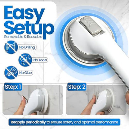 Safe-er-Grip Changing Lifestyles Suction Cup Grab Bars For Bathtubs & Showers; Safety Bathroom Assist Handle, White & Grey, 16 Inches - color: White/Grey, size: 16 inch (Pack of 1)