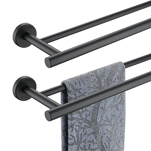 JQK Black Double Towel Bar, 20.5 Inch 304 Stainless Steel Thicken 0.8mm Towel Rack Bathroom, Towel Holder Matte Black Wall Mount, Useable Length 18 Inch 2 Pack, TB100L18-PB-P2 - color: Matte Black, size: 20.5 Inch (2 Pack)