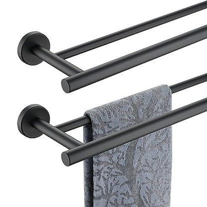 JQK Black Double Towel Bar, 20.5 Inch 304 Stainless Steel Thicken 0.8mm Towel Rack Bathroom, Towel Holder Matte Black Wall Mount, Useable Length 18 Inch 2 Pack, TB100L18-PB-P2 - color: Matte Black, size: 20.5 Inch (2 Pack)