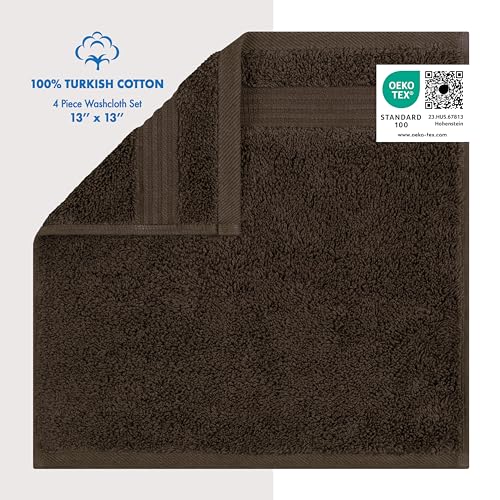 Cotton Paradise 100% Cotton Turkish Towel Set, Soft Absorbent Quick Dry, 4 Piece Washcloth Set, Chocolate Brown - color: Chocolate Brown, size: 13"x13"