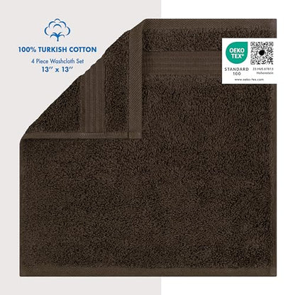 Cotton Paradise 100% Cotton Turkish Towel Set, Soft Absorbent Quick Dry, 4 Piece Washcloth Set, Chocolate Brown - color: Chocolate Brown, size: 13"x13"