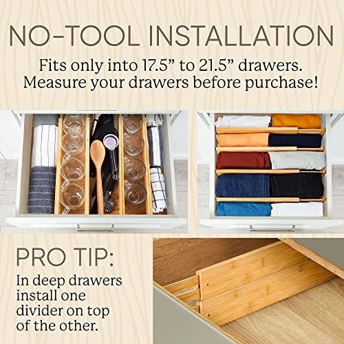 Expandable Bamboo Drawer Dividers – drawer separators for Clothes, Kitchen Utensils, Bathroom, and Dresser Drawers (17.5" to 21.5") - size: 17.5" - 21.5" (Large Size)