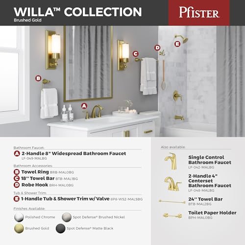 Pfister Willa Bathroom Sink Faucet 8 in Widespread 3 Hole Double Handle Brushed Gold Finish NSF Certified Push & Seal Drain TiteSeal Technology Vanity Faucet LF049MALBG - color: Brushed Gold, size: 1 Pack