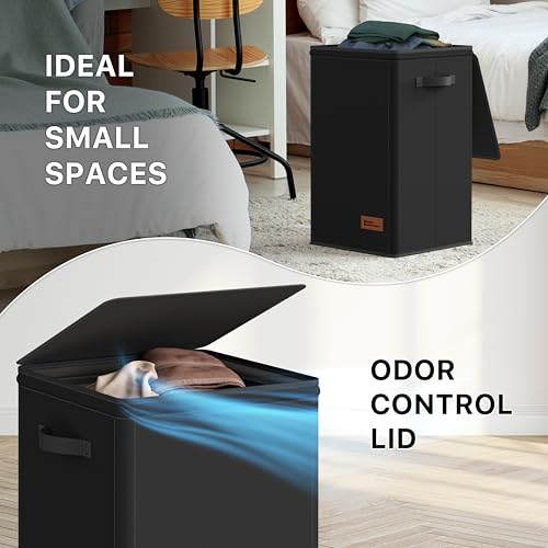 Simple Houseware Foldable Laundry Hamper Basket with Lid and Bag, Black | Heavy Duty 600D Polyester, Water-Resistant Surface - color: Black