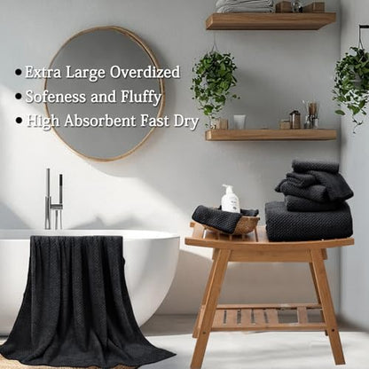 Black Bath Towels Set 35x70 Inches - Luxury 600 GSM Oversized Bath Sheet Towel,Extra Large Microfiber - Quick Dry,Highly Absorbent,Super Soft Shower Towels Spa Hotel Bathroom Towel Set (4-Pack) - color: Black Set, size: 4-Piece Set