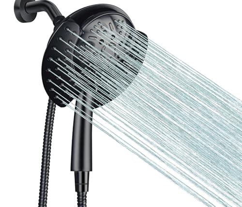 GRICH 2.5GPM Shower Head with Hand: 2 in 1 High Pressure Shower Heads With Handheld Spray Combo & Rain Shower Head, 9 Spray Modes Anti-Leak Waterfall Showerhead, Angle Adjustable, Matte Black
