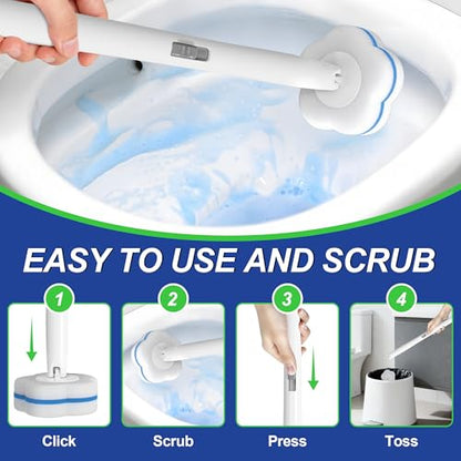 Disposable Toilet Brush and Plunger Set, Dual Handdle Toilet Plunger, All-in-1 Bathroom Cleaning Kit with 18PCS Refills, Toilet Cleaning Stick and Ventilated Holder