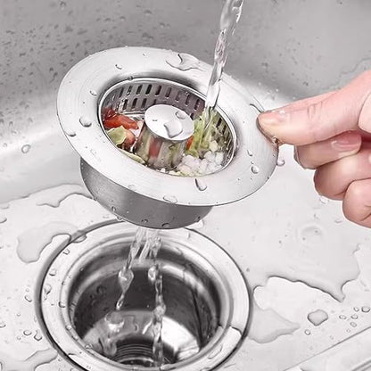 3 in 1 Pop Up Kitchen Sink Drain Strainer, with an Extra Basket Strainer, Kitchen Sink Drain Stopper for US Standard 3-1/2 Inch, Brass Material Electroplate Silver (Model C stainless steel) - color: Model C Stainless Steel