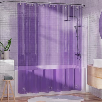 AmazerBath Purple Shower Curtain Liner Luxury, EVA Soft Clear Heavy Duty Shower Curtain and Liner 2-in-1, 72x72 Plastic Weighted Bathroom Liner, 12 Rustproof Grommets & 3 Heavyweight Stones - color: Rainbow Lavender, size: 72"W x 72"L (Pack of 1)