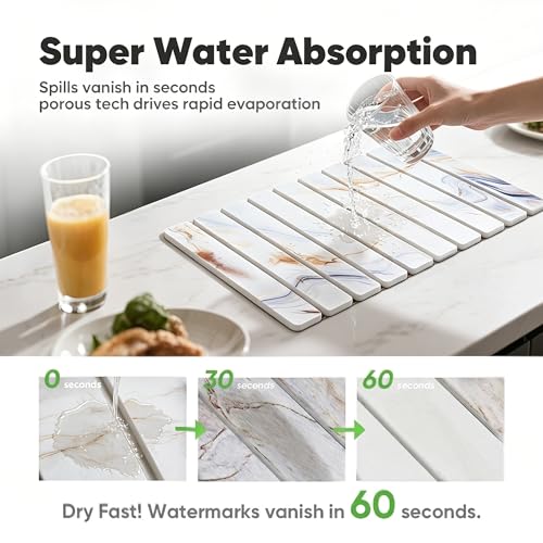 Stone Drying Mat for Kitchen Counter, Quick Diatomaceous Earth Mats for Dishes, 24"L x 16" W Super Absorbent Fast-Drying Collapsible Countertop Stone Mat (Marble White-05, 24" x 16") - color: Marble White-05