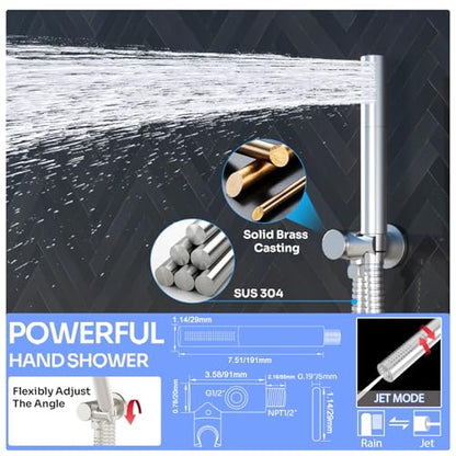 HOMEDEC 16inch Round Rain Shower Head System with Dual 6" Wall Shower Heads, 4 Way Diverter Valve with 2-Function Handheld Shower, Brushed Nickel - color: Brushed Nickel, style: 4-Way + 2x 6" Top (No Jets)