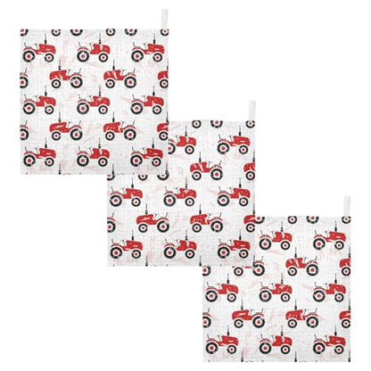 Baby Old Wheeled Tractors Muslin Washcloths 3 Pack - Muslin Burp Cloths Hanky Large 11.8"X11.8" Extra Soft Absorbent Baby Burp Rags for Newborn 100% Cotton for Boys Girls Gift - size: one sizex3