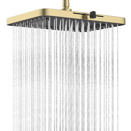 Hibbent 5 Spray Modes Shower Head, 13'' High Pressure Rain Shower Head, Large Rainfall Showerhead for Bathroom, High Flow Waterfall Fixed Showerheads with Adjustable Swivel Ball Joint, Brushed Gold - color: Brushed Gold, style: Square 13''