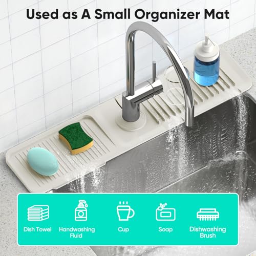 24'' Faucet Mat for Kitchen Sink [5°Slope Fast Self-draining] Faucet Mat Kitchen Sink Splash Guard Silicone Sink Faucet Mat Splash Guard Kitchen Sink Area Tidy Splash Faucet Guard Draining Mat-Beige - color: Beige, size: 24" x 5.5"