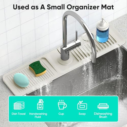 24'' Faucet Mat for Kitchen Sink [5°Slope Fast Self-draining] Faucet Mat Kitchen Sink Splash Guard Silicone Sink Faucet Mat Splash Guard Kitchen Sink Area Tidy Splash Faucet Guard Draining Mat-Beige - color: Beige, size: 24" x 5.5"