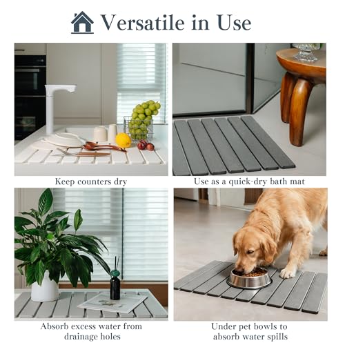 2pcs Stone Dish Drying Mat for Kitchen Counter, Quick-Dry Diatomaceous Earth Water Absorbent Pad & Countertop Drainer, Home Essentials for Bath and Pets - Marble Dark Grey, 24x16’’ & 8x4’’ - color: Marble Dark Grey