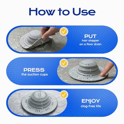VLM 2 Pack Shower Hair Drain Catcher, Collapsible Silicone Hair Catcher Shower Drain with 8 Suction Cups - Drain Hair Catcher for Bathtub, Shower, Laundry, Sink,with Large Size - color: Grey Collapsible Style