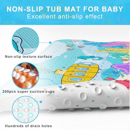Upgrade Cartoon Baby Bath Mat Non Slip -40"x16" Extra Long Bathtub Mat for Baby Eco Friendly Durable Bath Mat for Tub Non Slip Kids Tub Mat with Suction Cups, Machine Washable and No Fading, Submarine - color: D-submarine