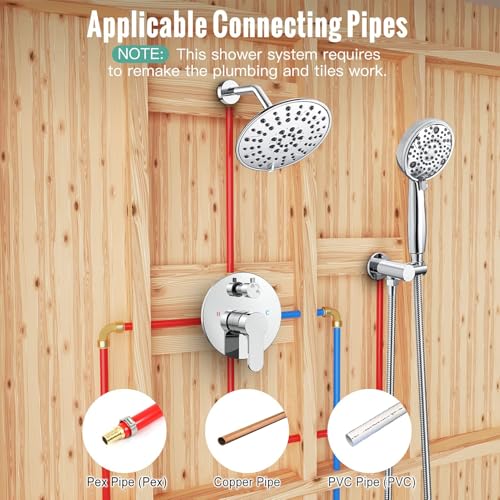 SR SUN RISE Shower Faucet - 8 Inch Multifunctional High Pressure Shower Head System with Handheld Shower Head Fixtures - Valve Included - Polished Chrome - color: Polished Chrome, size: 8 Inch