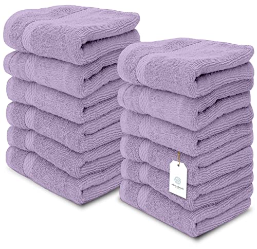 White Classic Luxury Cotton Washcloths 13x13 Inch - 650 GSM Turkish Cotton | Hotel, Spa, Bathroom Face Towel | 12 Pack, Lavender - color: 16: Lavender