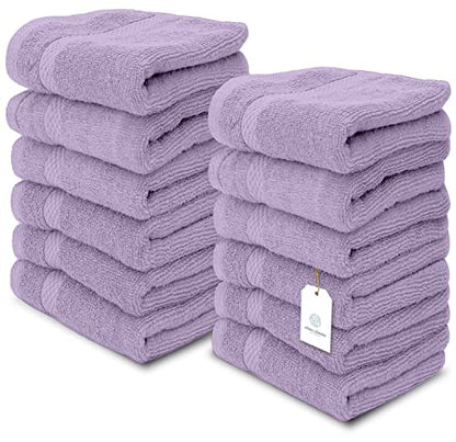 White Classic Luxury Cotton Washcloths 13x13 Inch - 650 GSM Turkish Cotton | Hotel, Spa, Bathroom Face Towel | 12 Pack, Lavender - color: 16: Lavender