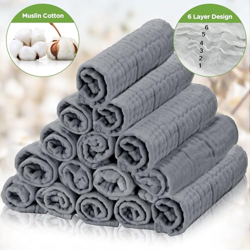 20 Pcs Baby Muslin Washcloth 12 x 12 Inch 100% Cotton Soft and Absorbent Muslin Washcloth Burp Cloth Wipe Newborn Face Towel for Baby Boy Girl Sensitive Skin(Gray) - color: Gray