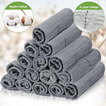 20 Pcs Baby Muslin Washcloth 12 x 12 Inch 100% Cotton Soft and Absorbent Muslin Washcloth Burp Cloth Wipe Newborn Face Towel for Baby Boy Girl Sensitive Skin(Gray) - color: Gray