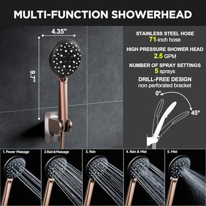 Veken Rose Gold 11.8" High Pressure Shower Head with Handheld, Easy Install | Handheld Shower Head with Multi Spray Modes,Rainfall Combo with 15" Metal Extension Arm,Detachable Dual Shower,Regaderas Para - color: Rose Gold, size: 11.8 Inch High Pressure