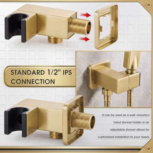 Shower Head Holder, Brass Handheld Showerhead Holder Bathroom Fixtures Wall Mounted Supply Elbow with Adjustable Shower Wand Bracket(Brushed Gold) - color: Brushed Gold