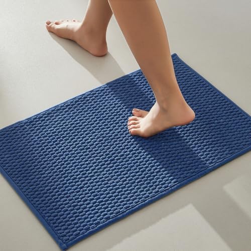 TYUU Bathroom Rugs Non Slip Washable, Super Absorbent Thin Bath Mat Small Quick Dry Low Pile Bathroom Rug, Navy Blue 16"x24" - color: Navy Blue, size: 1'4" X 2' (Rectangular)