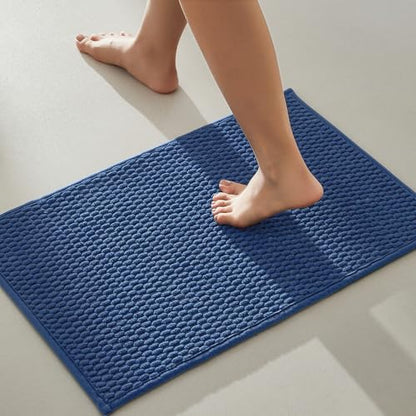 TYUU Bathroom Rugs Non Slip Washable, Super Absorbent Thin Bath Mat Small Quick Dry Low Pile Bathroom Rug, Navy Blue 16"x24" - color: Navy Blue, size: 1'4" X 2' (Rectangular)
