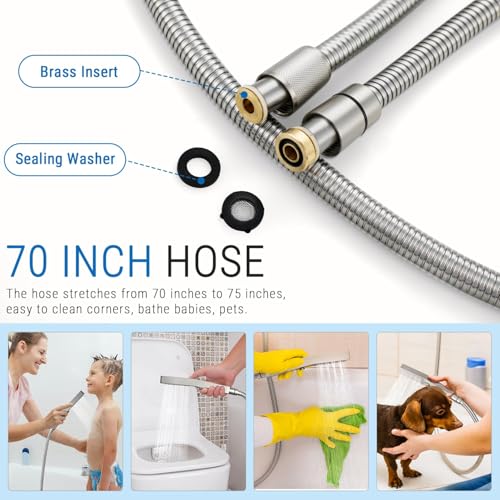 G-Promise All Metal 3-Function Handheld Shower Wand | Built to Last, Easy Install, with On/Off Switch Holder, Extra Long Hose, Modern Upgrade - color: Brushed Nickel, style: Square
