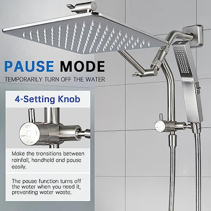 G-Promise 10 Inch All Metal Rain Shower Head with Handheld (Brushed Nickel) | Full Body Coverage, Pause Mode Diverter, Power Wash Mode Handheld, Suits Every Height, Easy to Install, Modern Bath Upgrade - color: Brushed Nickel, size: 10 Inches